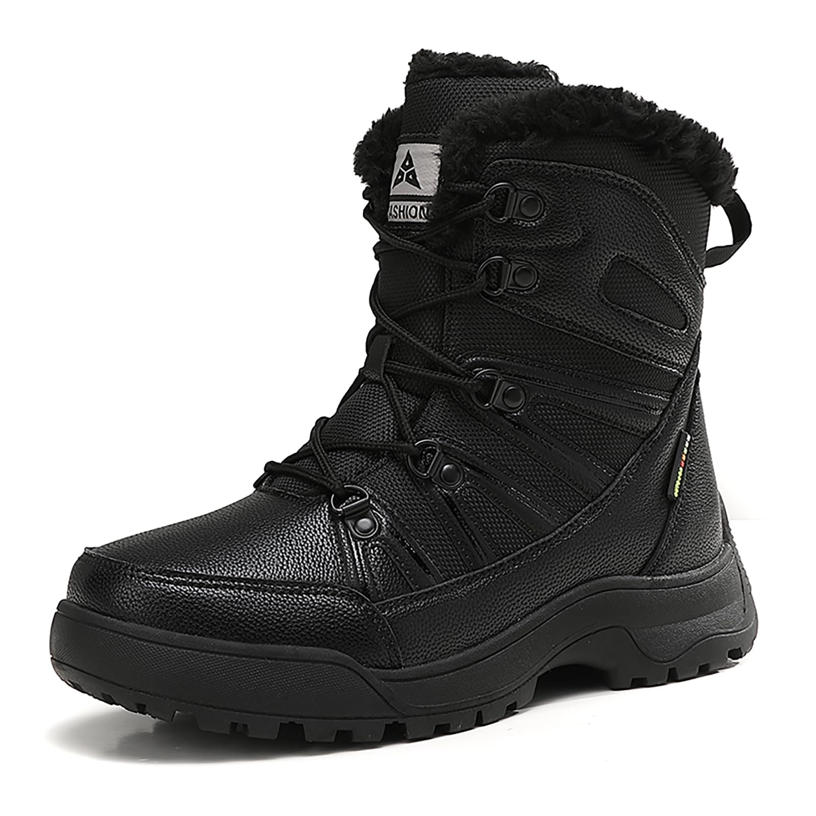 Womens Winter Warm Fur Lined Snow Boots Lace-Up Waterproof Lug sole Mid-Calf Hiking Boots