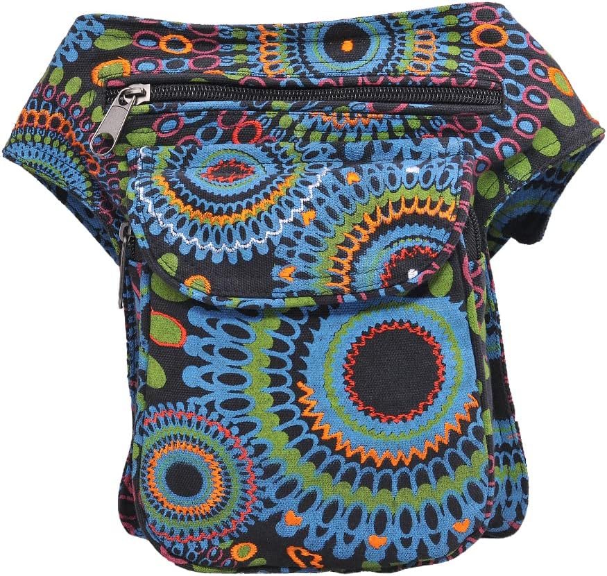 The Collection Royal Handmade Festival Waistpack Boho Hippie Waist Bag Hip Bum Running Belt Fanny Pack Travel Utility Belt (Blk+Grn) - Image 5