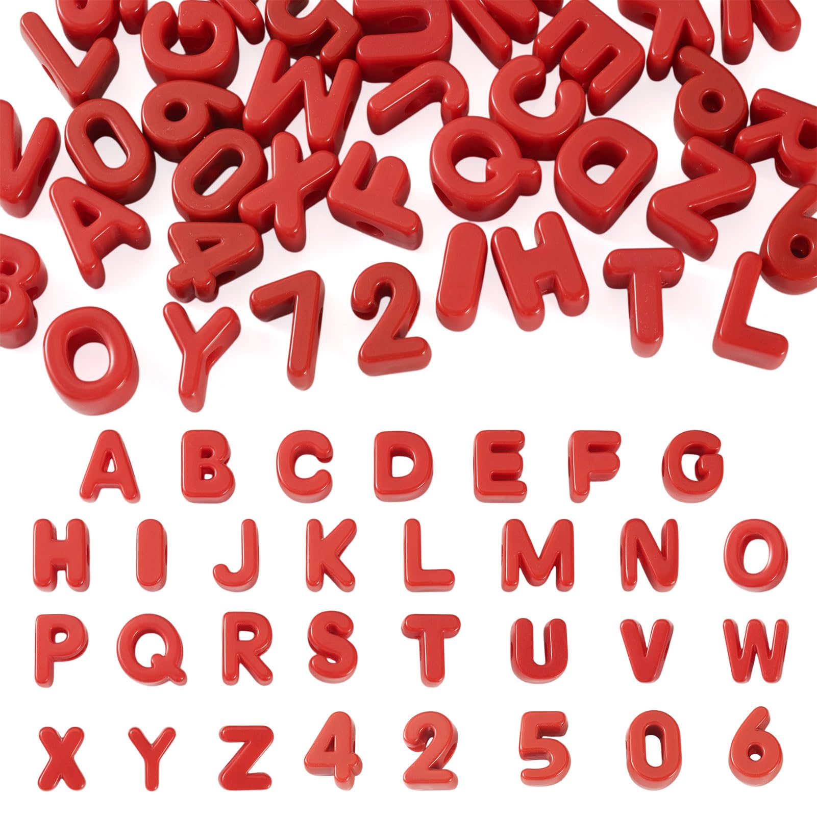 Cheriswelry 36Pcs Red Acrylic Alphabet European Beads Random Number Acrylic Beads A-Z Letter Large Hole Bead for Jewelry Making Bracelet DIY Crafts Keychains