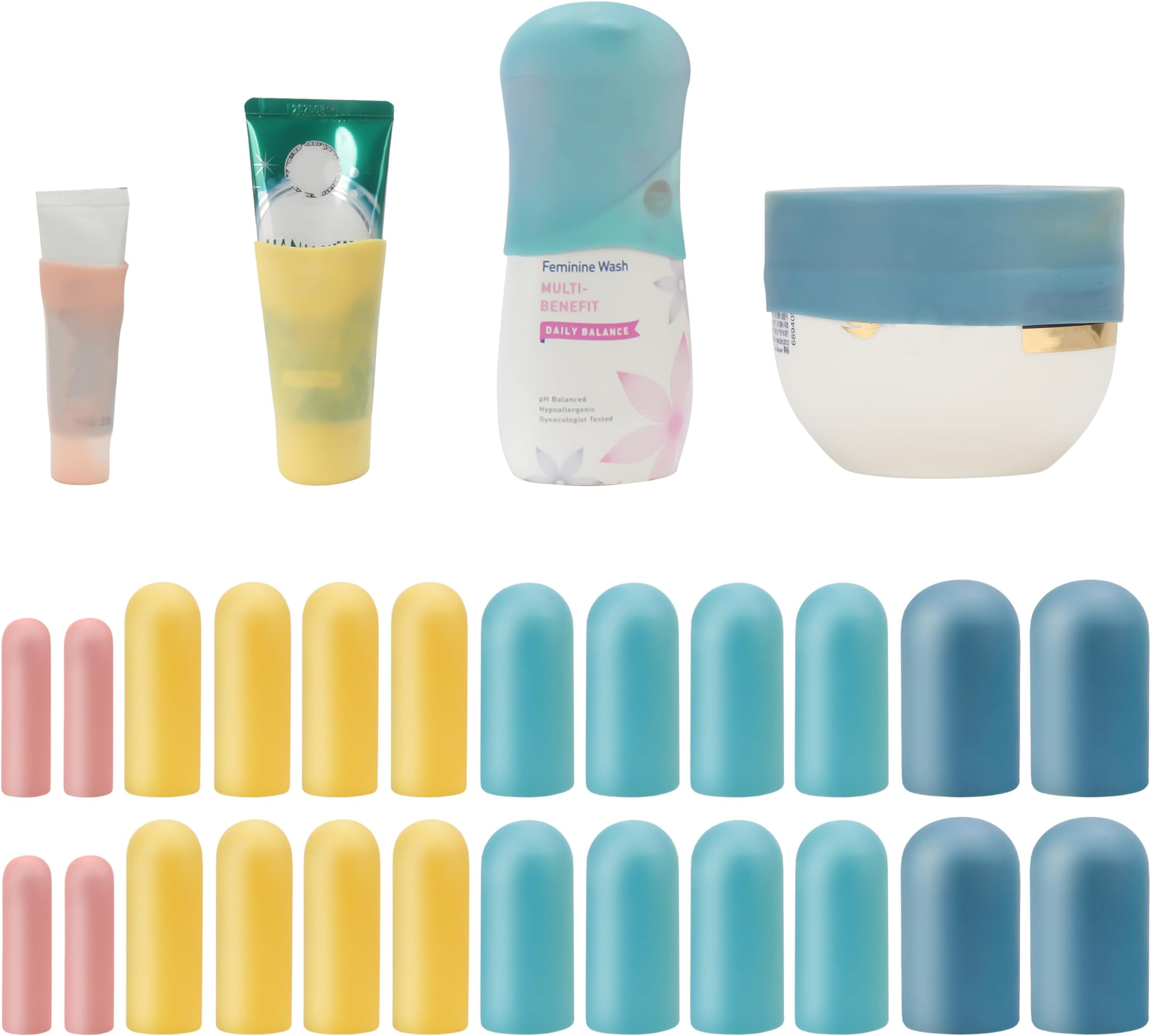 24 Pack Multi Sizes Silicone Bottle Covers, Travel Accessories Must Haves, Cruise Ship Essentials, Travel Size Toiletries,Travel Essentials for Women Men,Travel Gadgets, Elastic Sleeves for leak proof