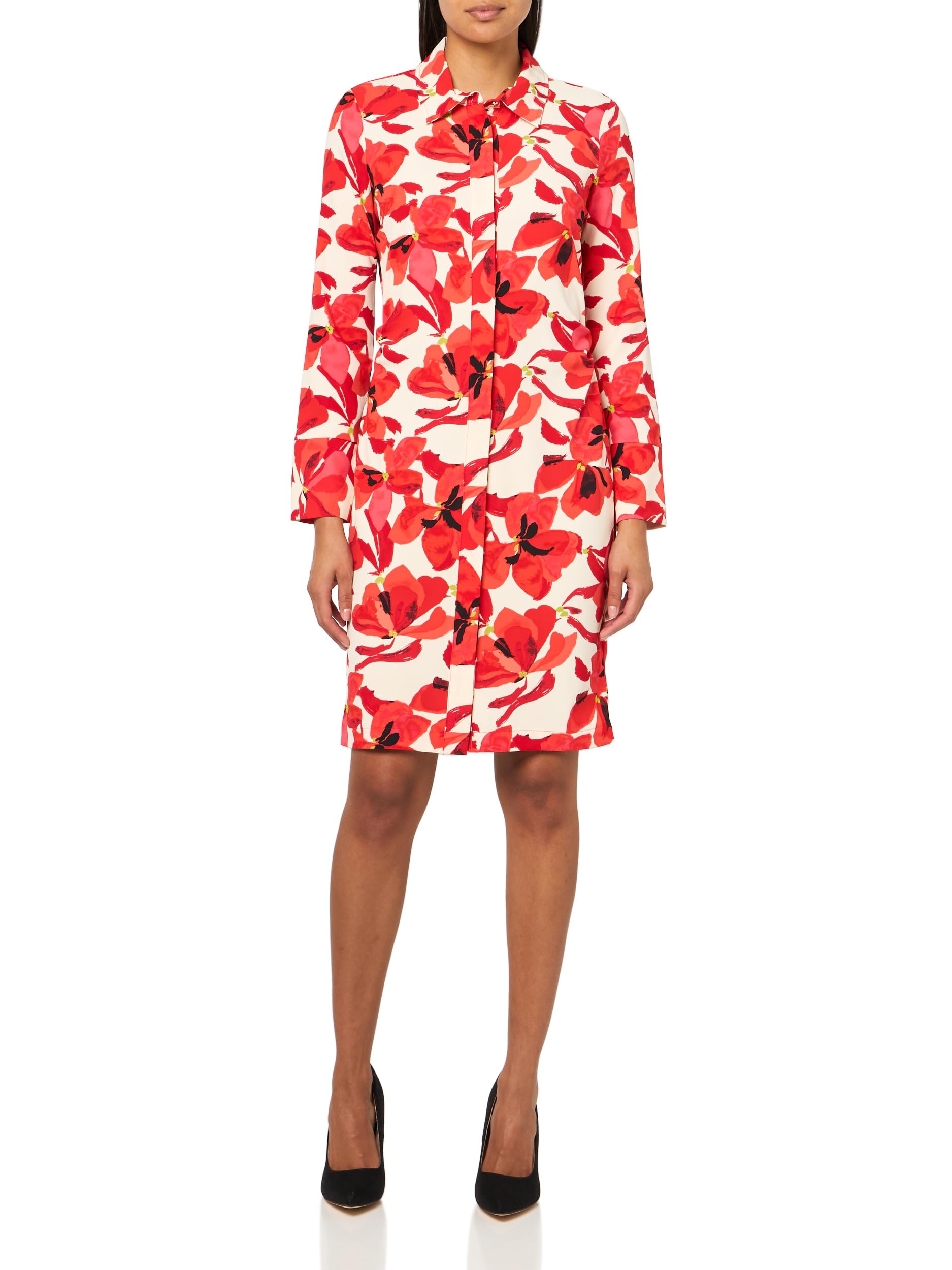 HALSTON Womens Long Sleeve Button Front Collared Midi Dress