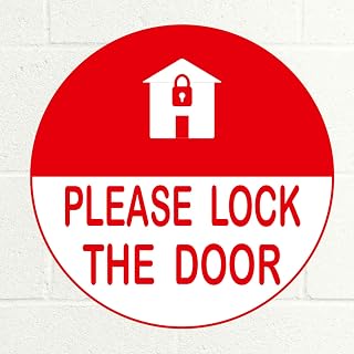 12 Pack Bright Red Please Lock The Door Stickers, Self-Adhesive Vinyl Label Close Door Warning Decals for Office,Stores,Hotels,Restroom,Homes(3"x3")