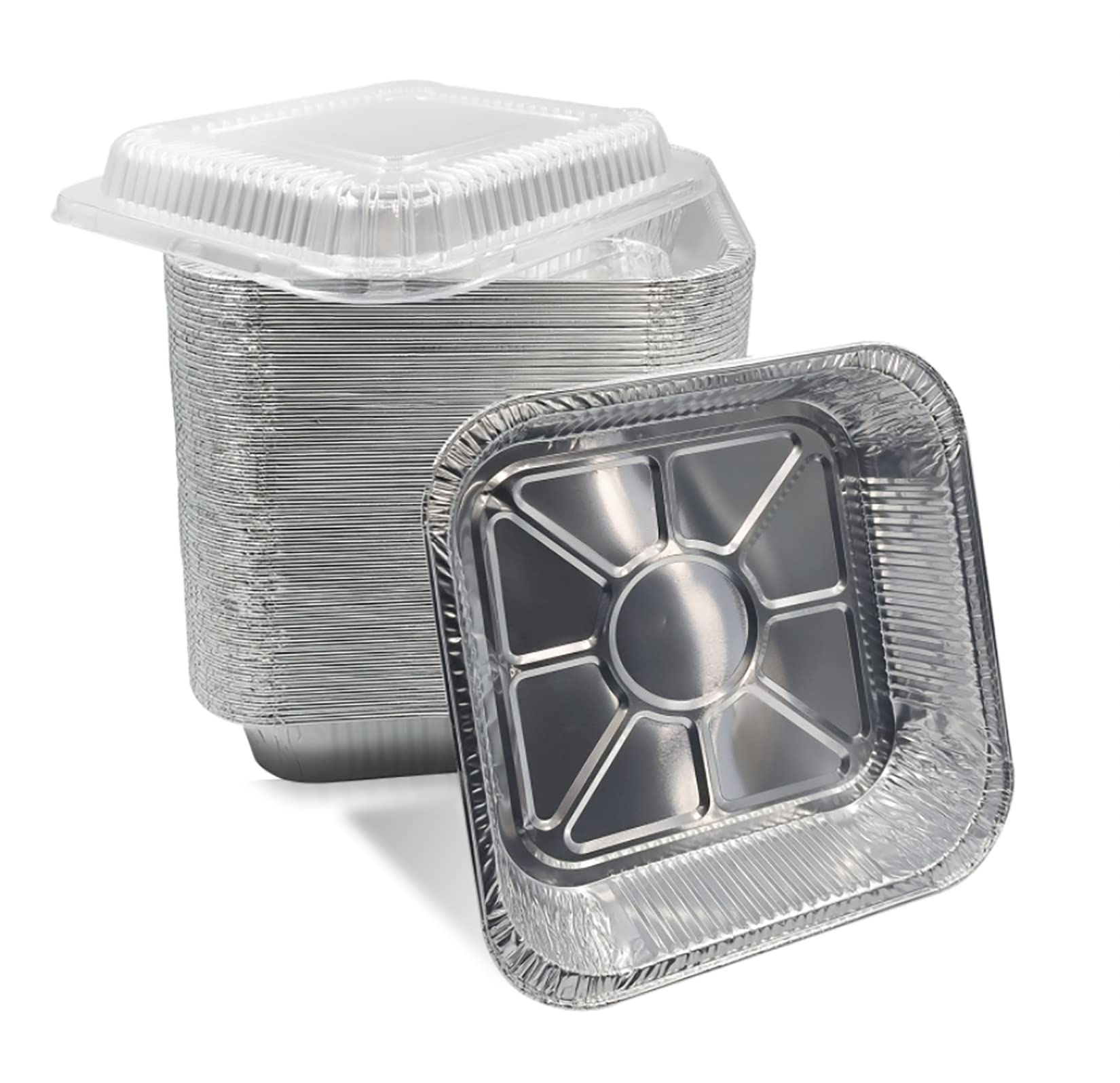 30 Pack 8?Ç¥ ?ù 8?Ç¥ Square Aluminum Baking Pans with Clear Plastic Lids,Disposable Aluminum Foil Pans Takeout Pans,Heavy Duty Recyclable Foil Food Containers Roasting Pans for Cooking,Heating,Storing.
