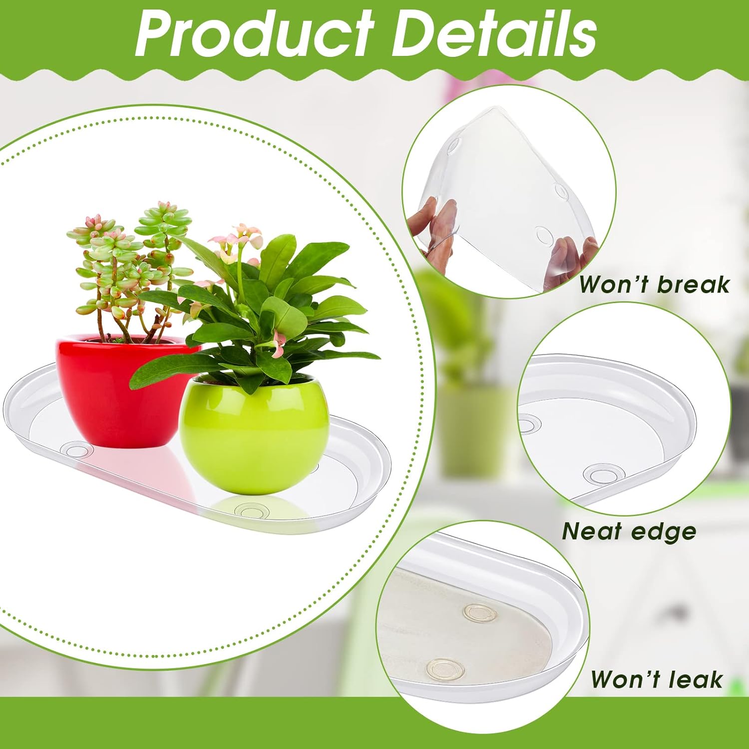 Condition photo showing New/Like New for juexica 10 pcs 12 x 6 inch plant tray plastic plant saucer window sill tray rectangular drip trays plastic oval for indoors flower pots for window sills and shelf
