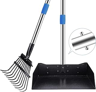 QiMH Upgraded Dog Pooper Scooper Extra Large, Adjustable Long Handle Stainless Metal Pet Poop Tray and Rake Set for Large Medium Small Dogs, Dog Waste Removal Bin Rake, Great for Grass, Street, Gravel