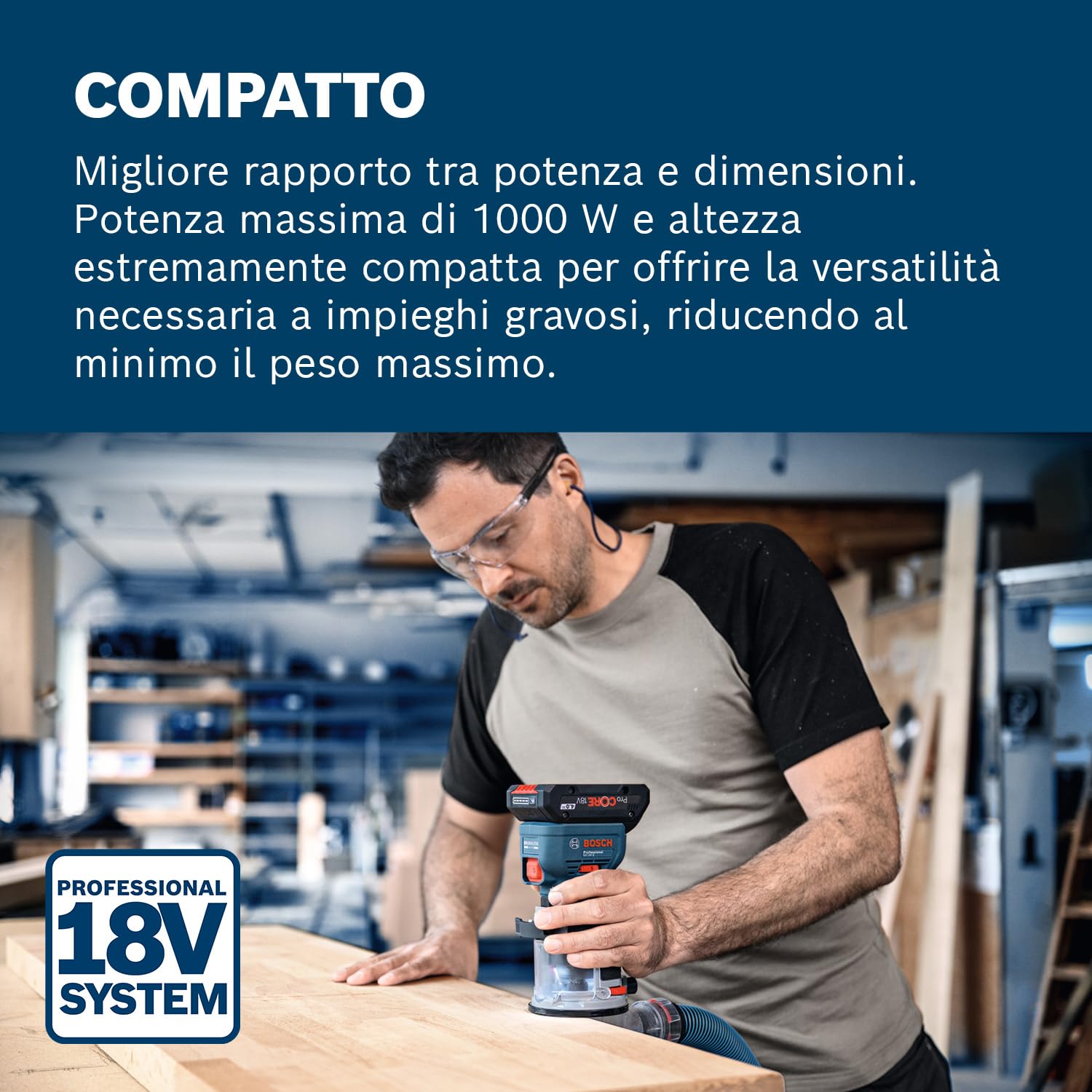 Bosch Professional 18V System Rifilatore a batteria GKF 18V-8 (incl. guida parallela, 2 adattatori aspiratore rifilatura, protez. trucioli, pinza 8 mm, chiave, L-BOXX, senza batteria/caricabatteria)