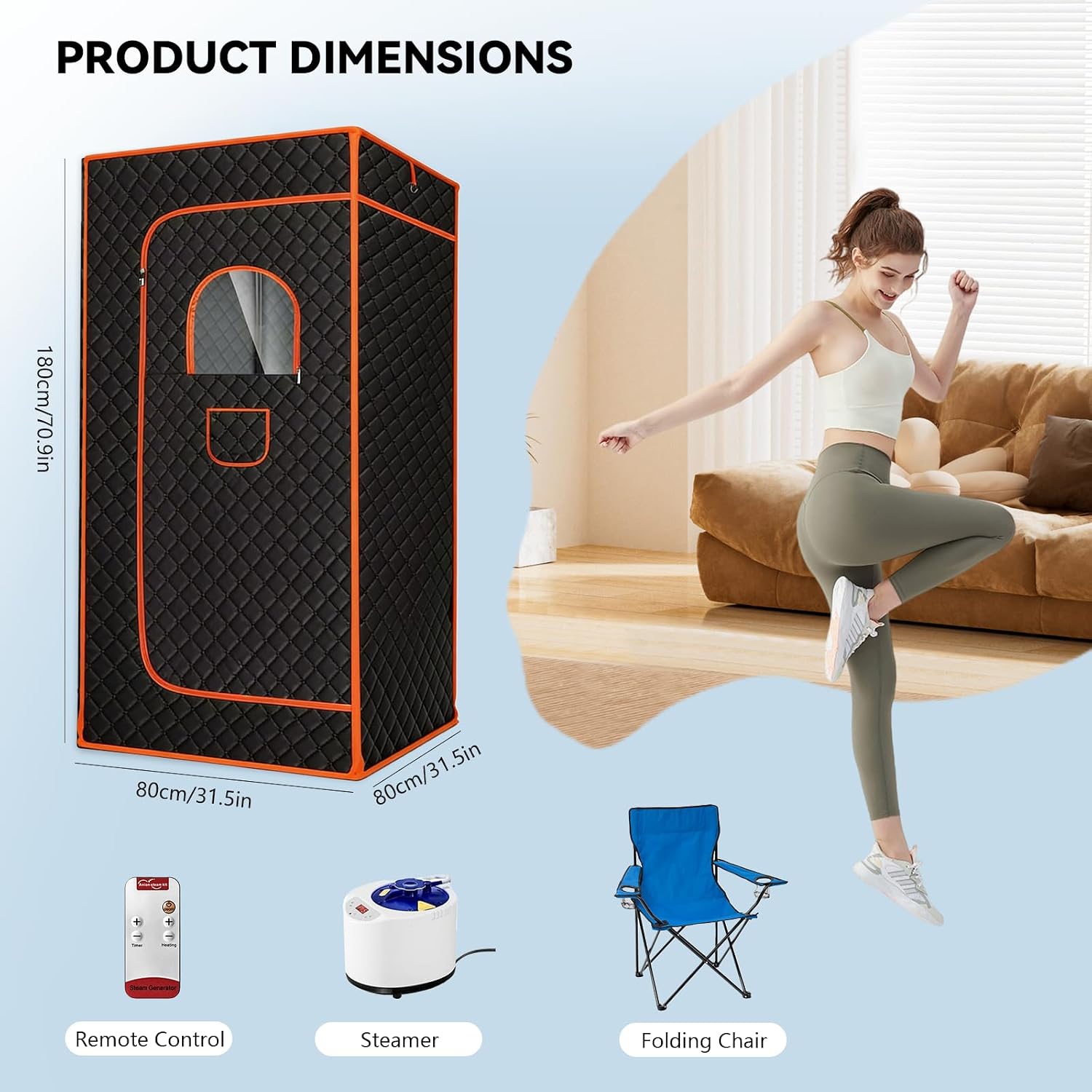 Sauna Box, Portable Steam Sauna for Home,9-Level Sauna Box with 2.6L Steamer Heater,1000W Steam Steamer,Remote Control,Folding Chair.Big Size 2.7 * 2.7 * 6FT,Relax and Healthy at Home Sauna.