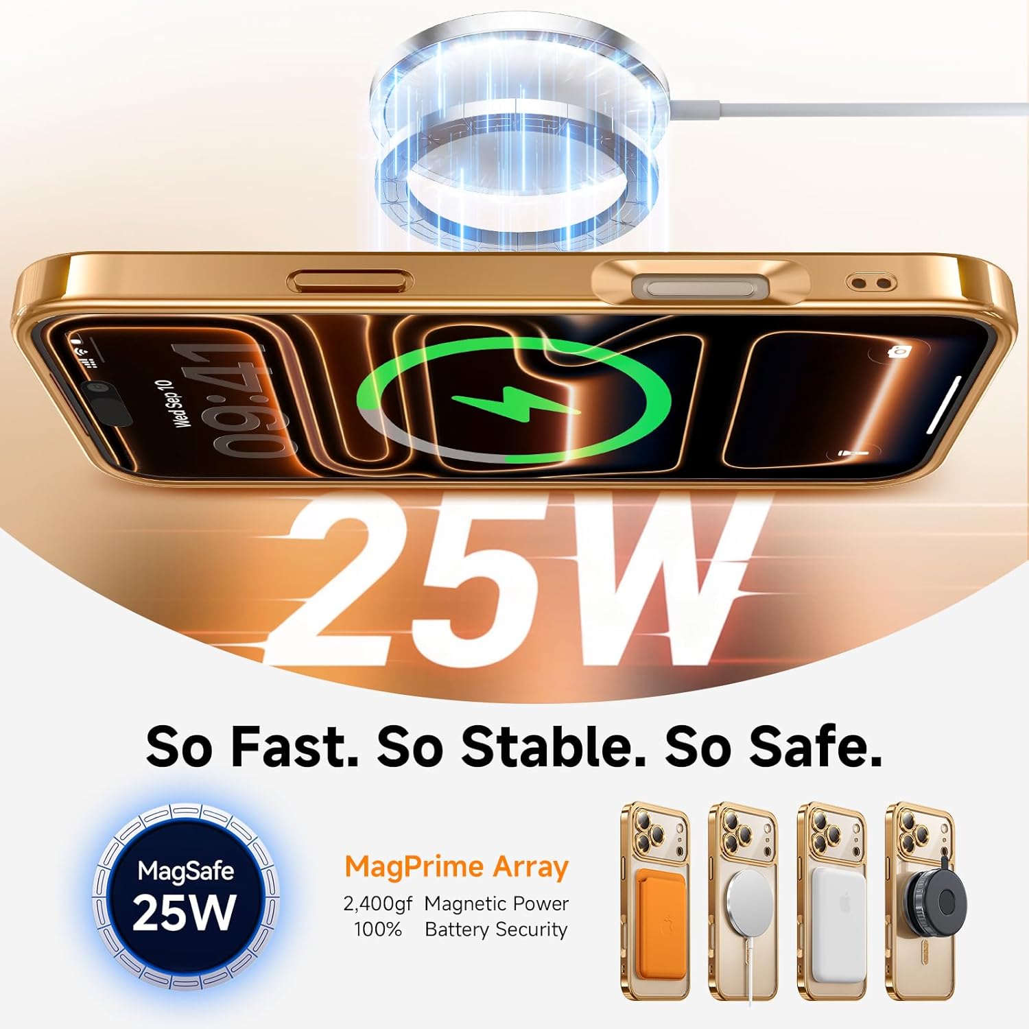 Magnetic for iPhone 17 Pro Case with Glitter Integrated Lens Protection, [Glossy Bumper & Shiny Magnetic Ring] [Compatible with Magsafe] Cute Women Protective Case for iPhone 17 Pro Desert Titanium - Image 4