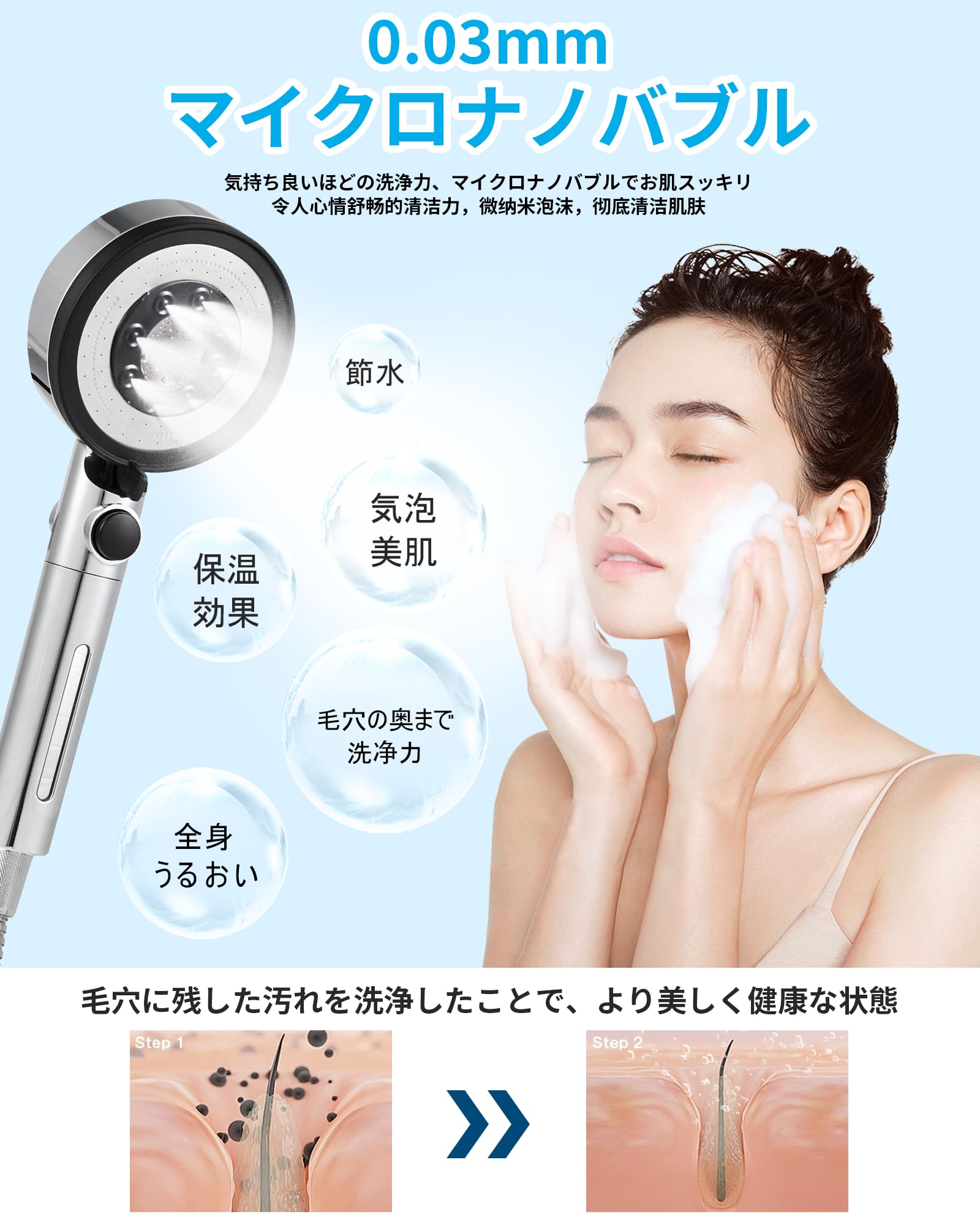 Amazon.co.jp: MIGABER シャワーヘッド 節水 マイクロナノバブル 【80 