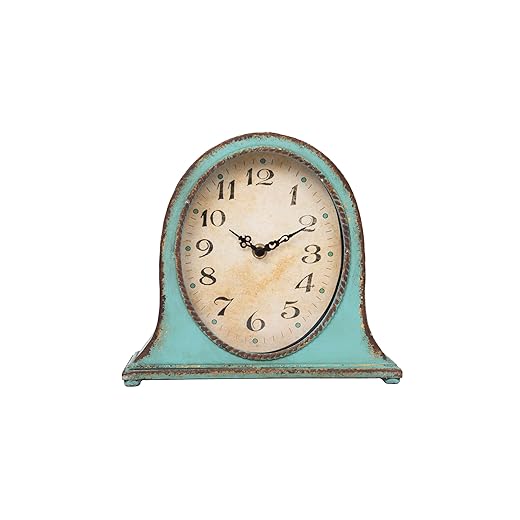 Distressed Aqua Metal Mantel Clock