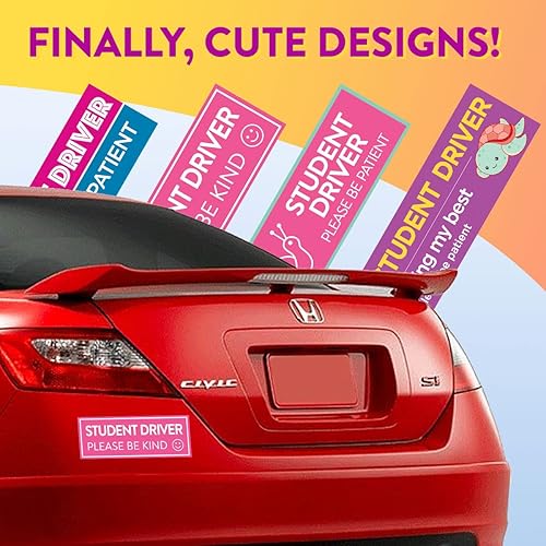 Miniatura 13 de Rio Salto Paquete de 4 divertidos imanes grandes para automóvil con texto en inglés "Please Be Patient", letrero magnético de seguridad para Novato