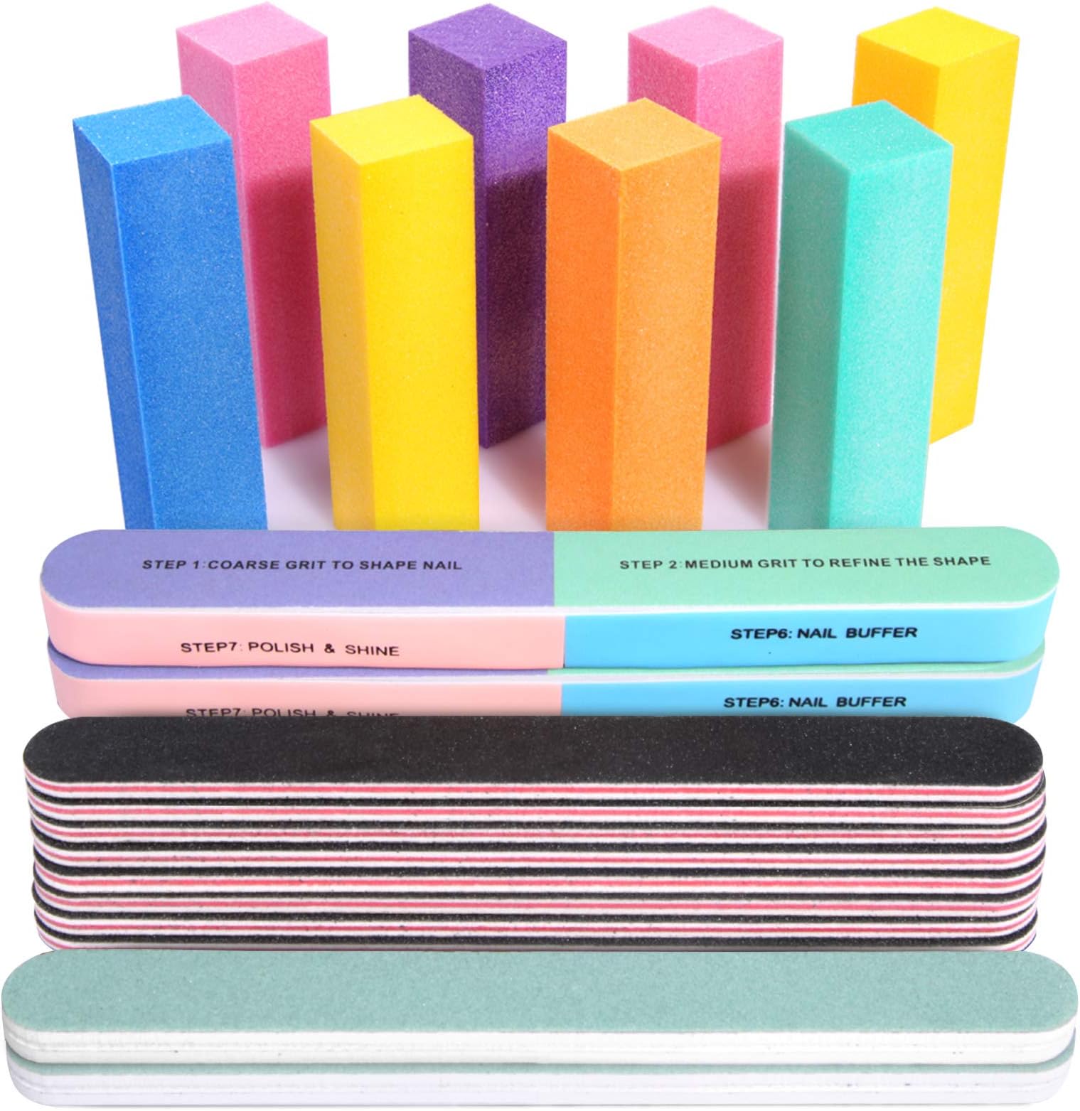 Nail Files and Buffers, 20PCS Nail File Kit. Rectangular Nail Buffer Block & 100/180 Grit 7 Way Nail File & Polishing Buffer. Nail Prep Kit. Professional Manicure Nail Tools