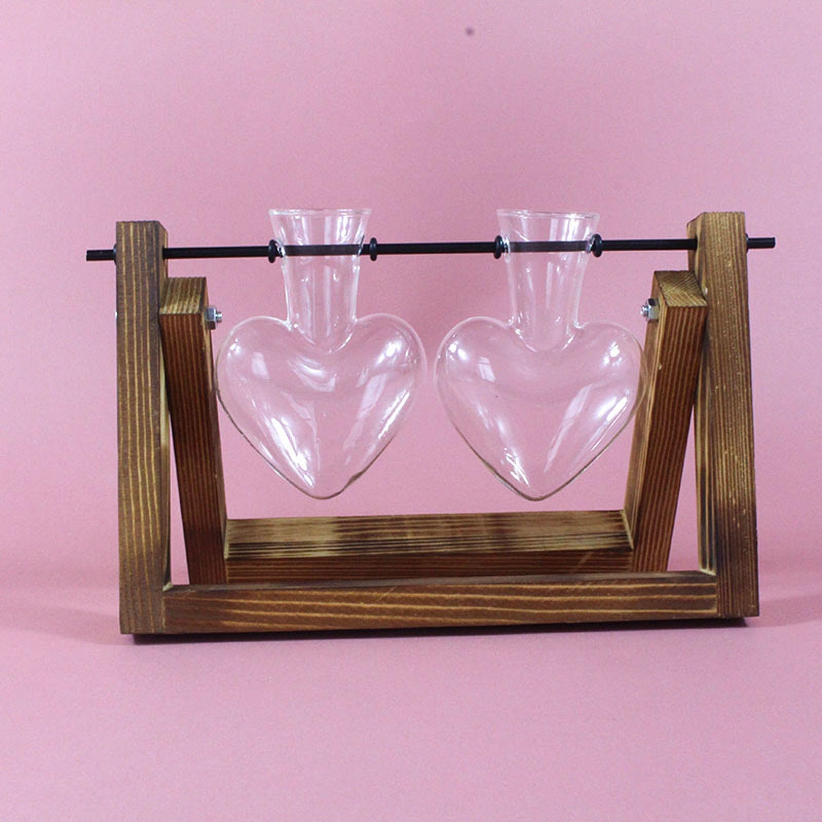 Station de Propagation de Terrarium de Vase en Verre Transparent en Forme de cœur avec en Bois pour Jardinage intérieur jardinière hydroponique Vase de jardinière hydroponique