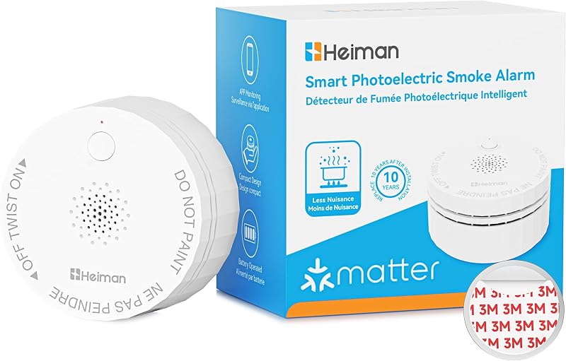 Matter Smoke Detector, Smart Smoke Alarm, Real-Time Notification | UL217-10th Certified, Battery Powered, Small Mini Photoelectric Fire Alarm Compatible with SmartThings, Home Assistant, S1-M