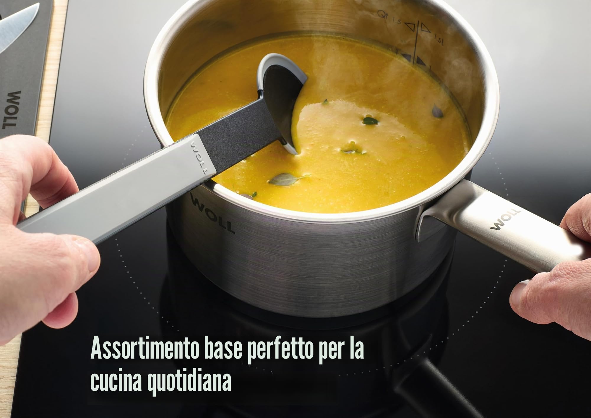 WOLL Set di pentole in acciaio inox, 7 pezzi, adatti a induzione, per tutti i piani cottura, lavabili in lavastoviglie, resistenti alla corrosione