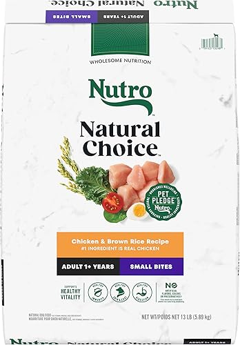 Nutro Natural Choice Small Bites Alimento seco para perros adultos, receta de pollo y arroz integral, 13 libras.