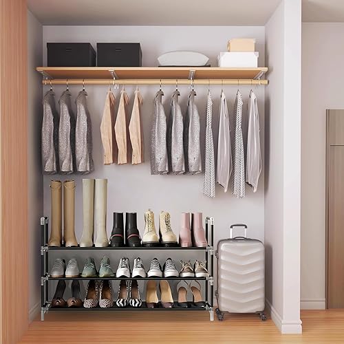 Miniatura 2 de Zapatero apilable de 3 niveles no tejido para entrada, armario, baño 11.8 in de profundidad x 36.2 in de ancho x 21.7 in de alto, negro