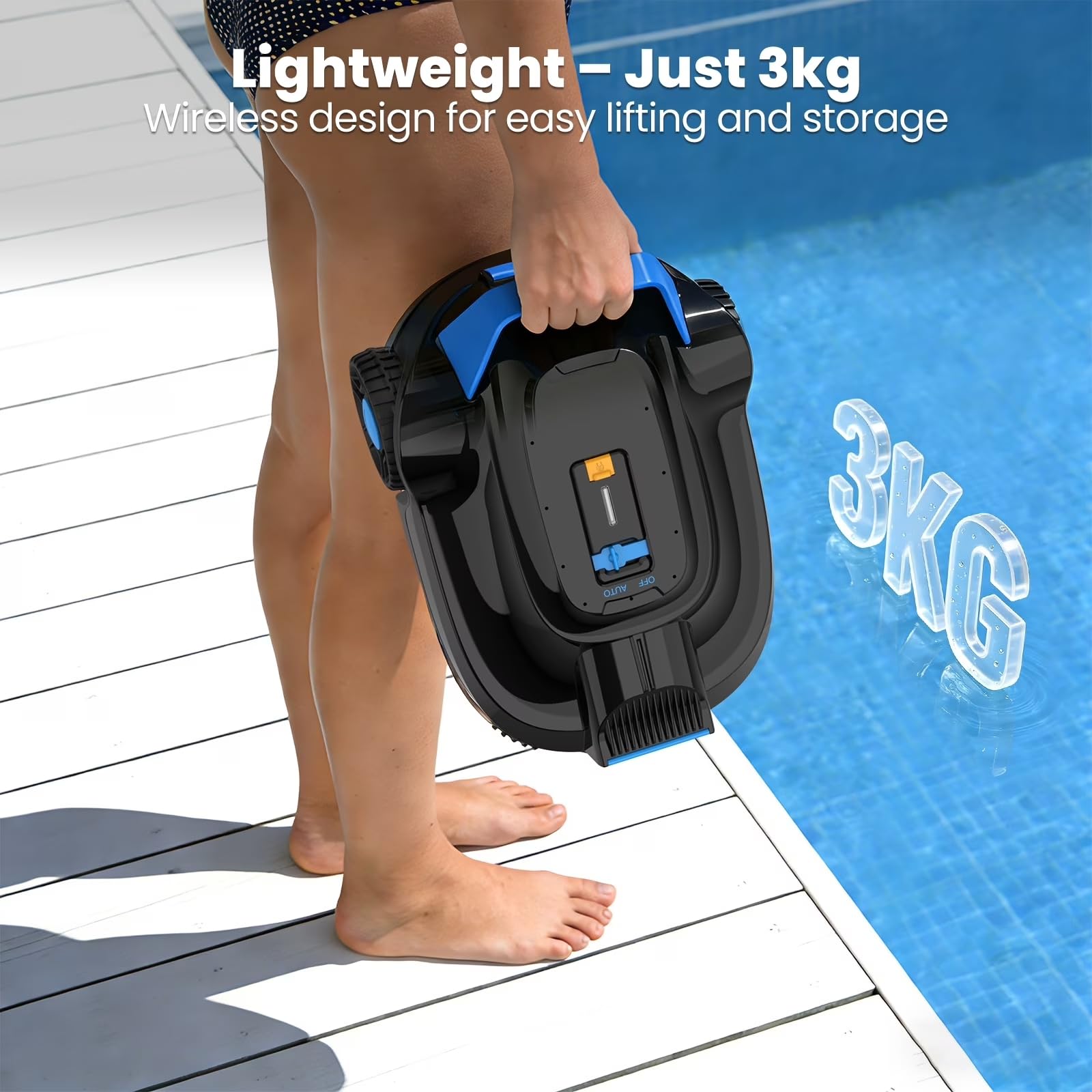 Robot pulitore per piscine senza fili, robot automatico per piscine fuori terra e interrate, autonomia di 100 minuti, aspirazione potente, pulitore per piscine autoparcheggiate per pavimenti piani