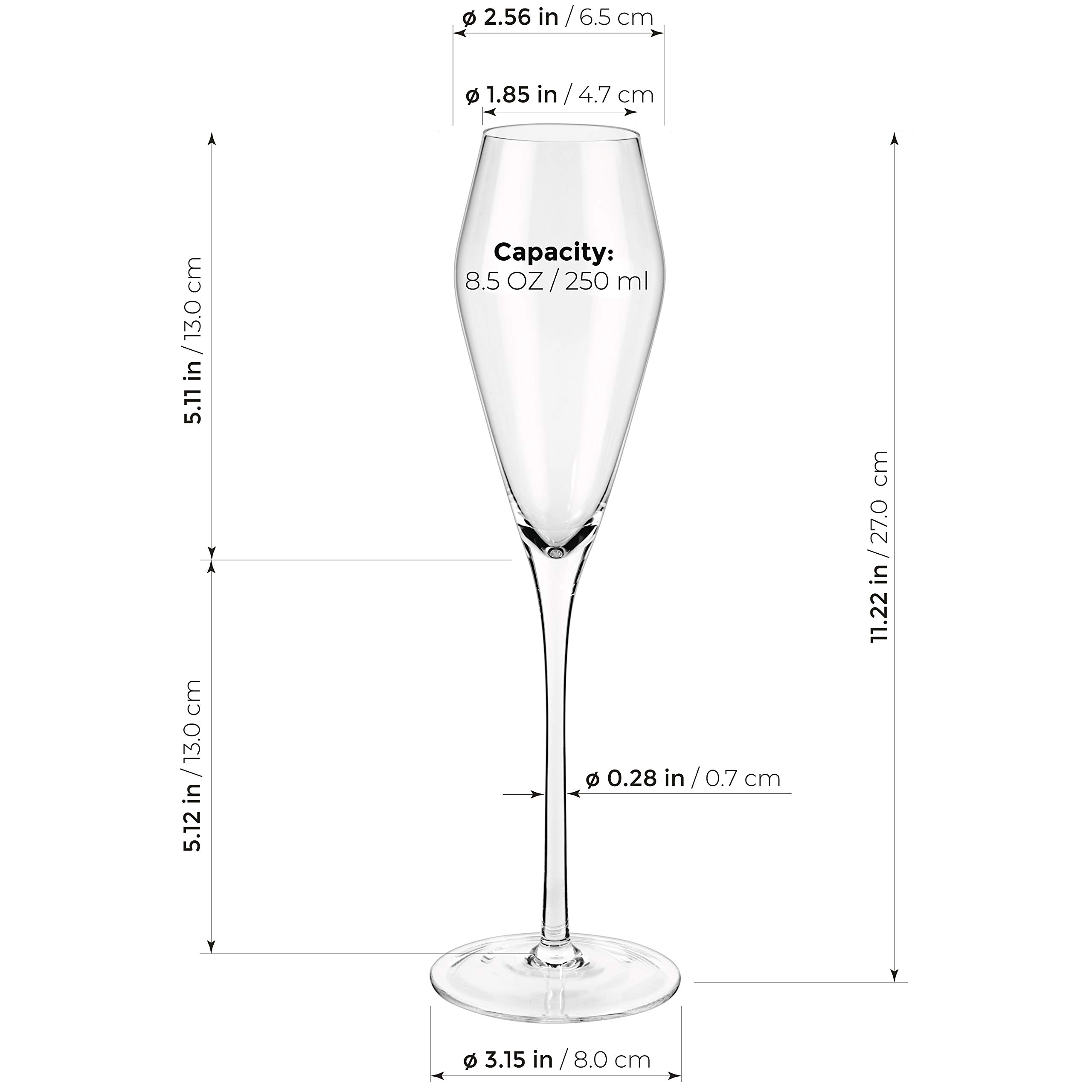 Luxbe Champagne Crystal Glasses, Set of 4 Tulip Shape Modern