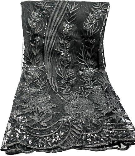 Miniatura 6 de Tela de encaje francés africano 5 yardas bordadas y lentejuelas para boda, beige 1