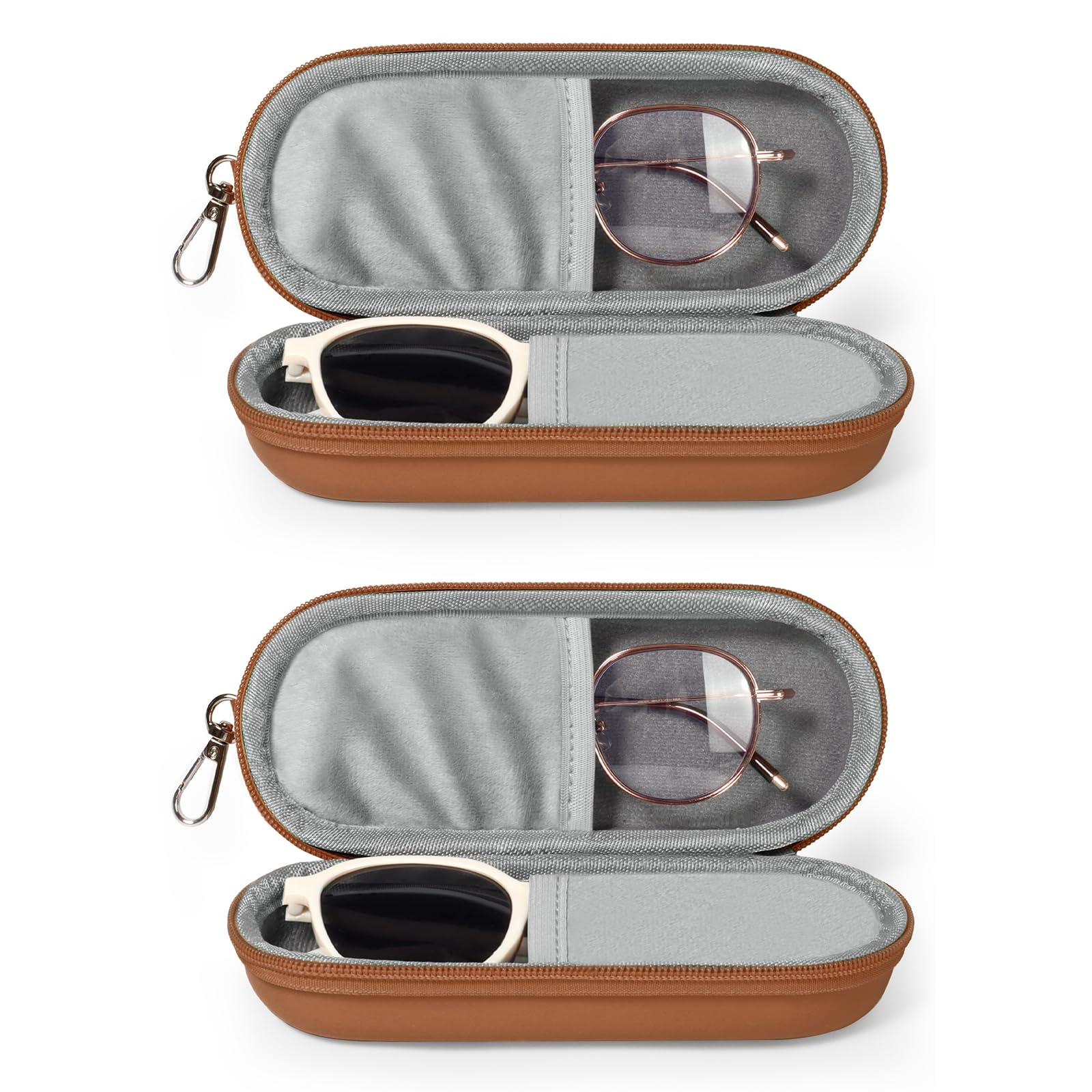 Double Eyeglasses Case, Dual Glasses Sunglasses Organizer with Zipper Closure, Eyewear Storage Box for Men Women Travel