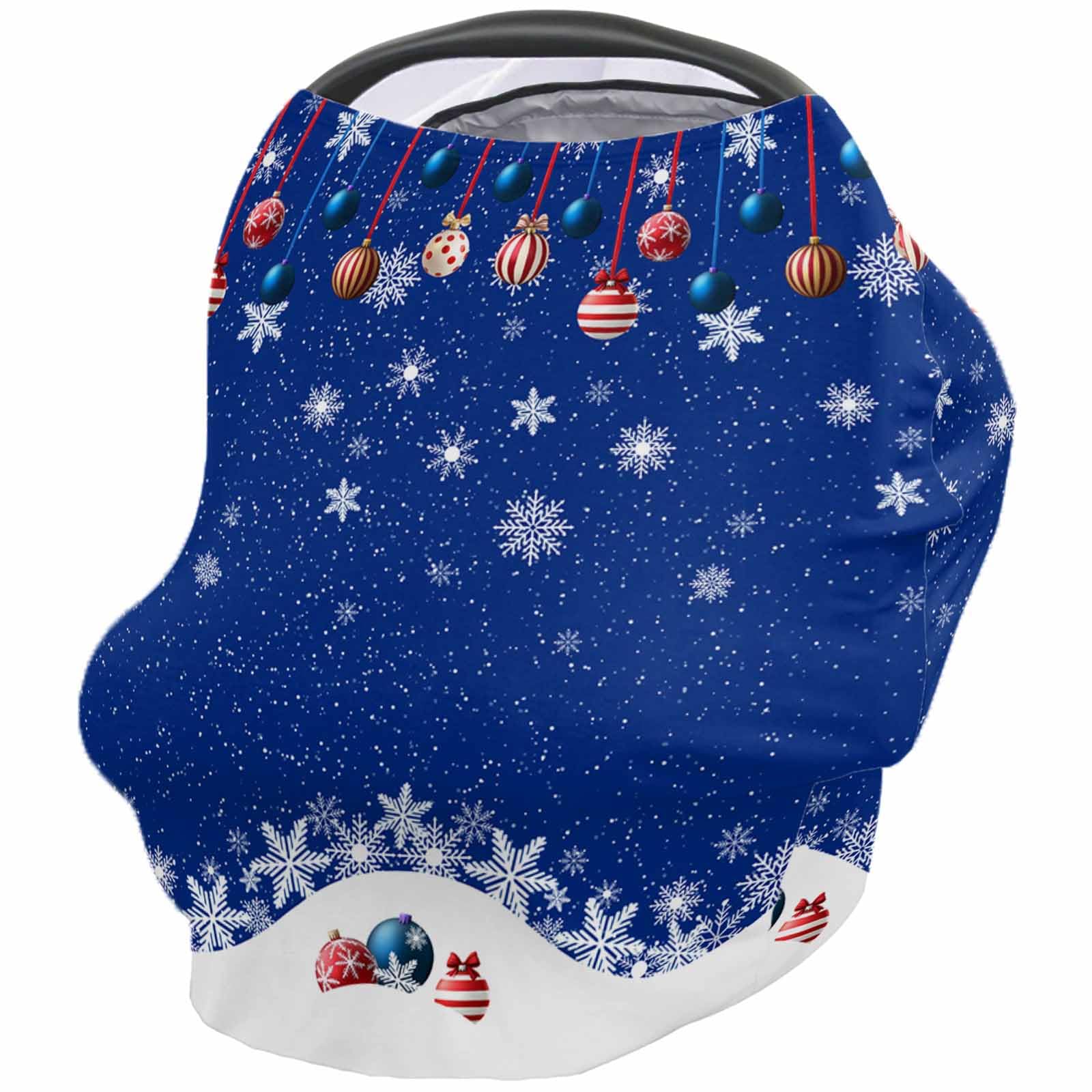 Nursing Cover for Breastfeeding Scarf, Snowflakes Sapphire Blue Red Various Xmas Ornaments Baby Car Covers Super Soft Multi Use for Canopy Shopping Cart Cover Blanket Stroller Cover