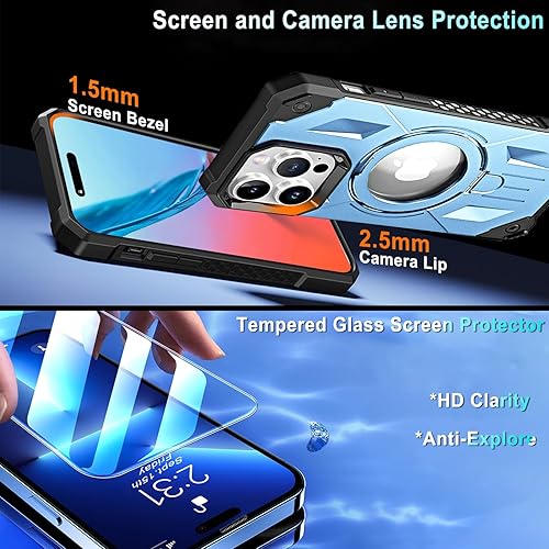 Miniatura 7 de WATEFULL Funda MagSafe compatible con iPhone 15 Pro, anillo magnético plegable invisible, a prueba de golpes, funda protectora brillante de doble