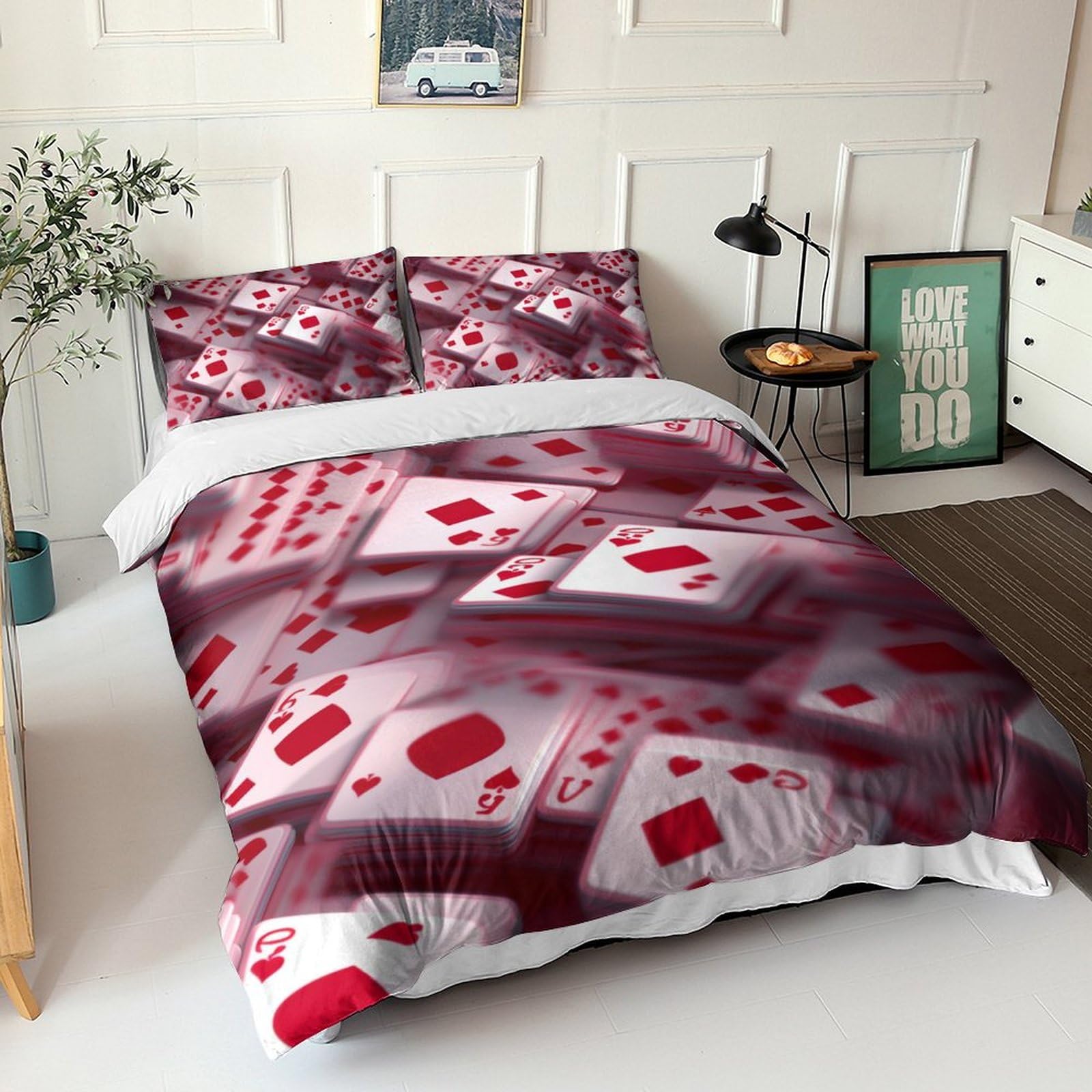 Parure de couettes Red Poker lit double avec couvre-lits 3D imprimé effet visuel