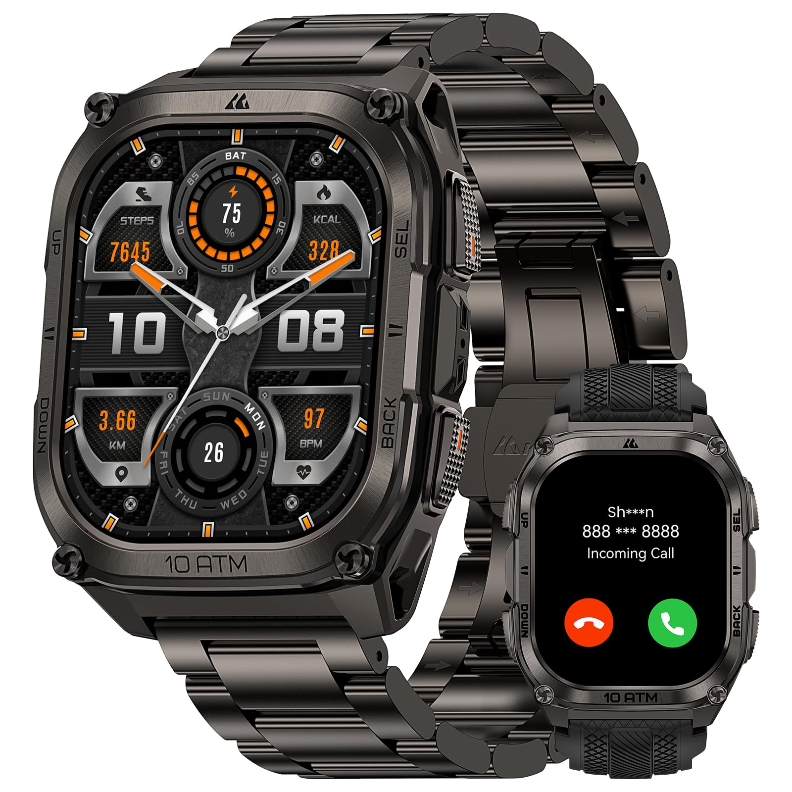 Kospet Direct KOSPET Tank M4 Special Edition Smart Watch for Men, 1.96" AMOLED Rugged Watch with GPS Offline Maps, 10ATM Waterproof Freediving, 15-Day Battery, Bluetooth Calls/Heart Rate for Android iOS (2 Bands)