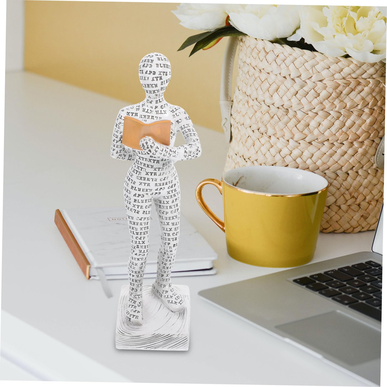 Hemobllo Statuetta Donna Lettura in Resina Bianca per Tavolo Studio | Decorazione da Scrivania, Forma Femminile Creativa, Finitura Liscia, Atmosfera Artistica