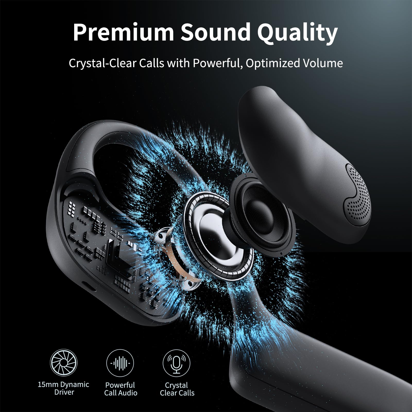 CXK Cuffie aperte con microfono, Bluetooth 5.4 con doppia cancellazione del rumore, per chiamate chiare, leggere da 23 g, con pulsante mute, 12 ore di riproduzione per chiamate, riunioni, guida