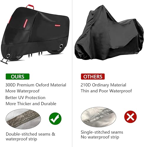 Miniatura 3 de Funda para motocicleta resistente 300D, resistente al agua, para todas las estaciones, con 2 agujeros de bloqueo y 4 tiras reflectantes, se adapta a