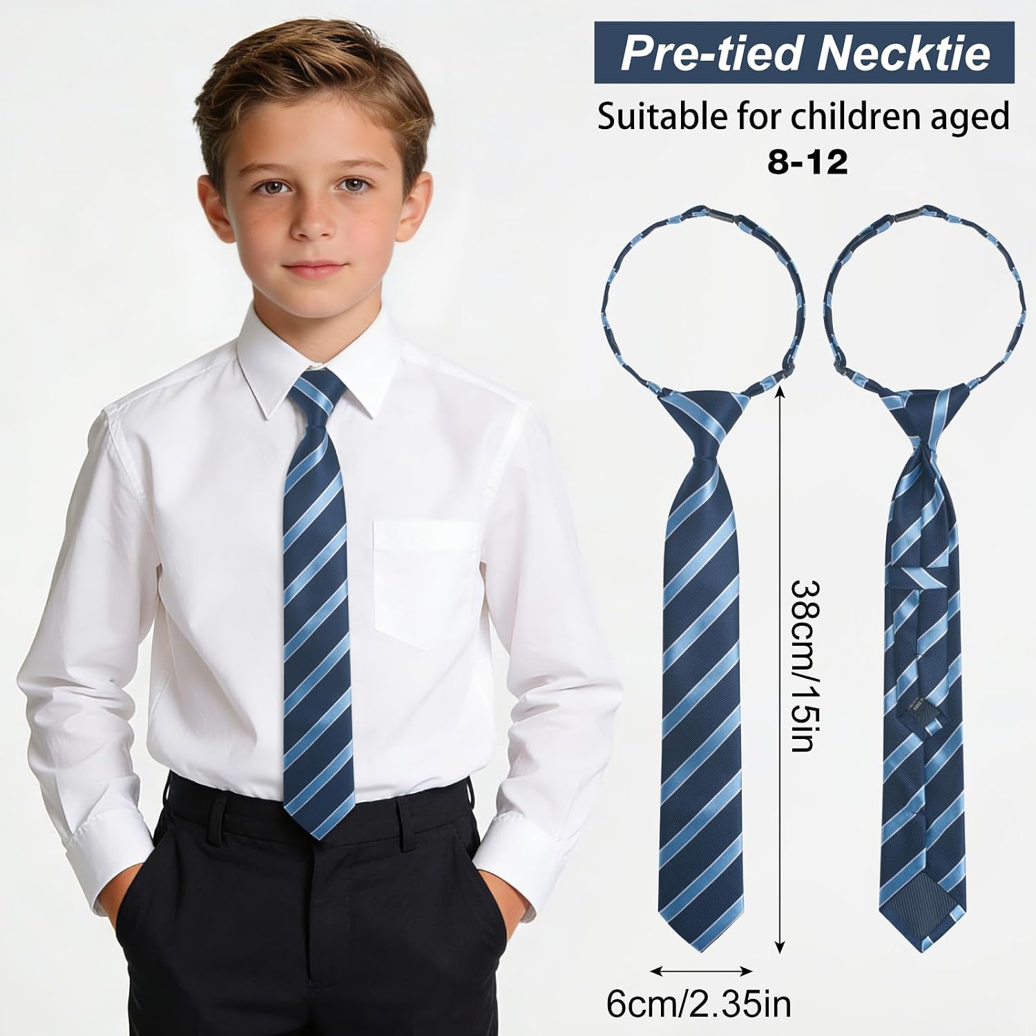 Striped Ties for Boys, Kids Ties Boy Pre-Tied Clip on Tie, Adjustable Toddler Tie for School Uniforms Wedding