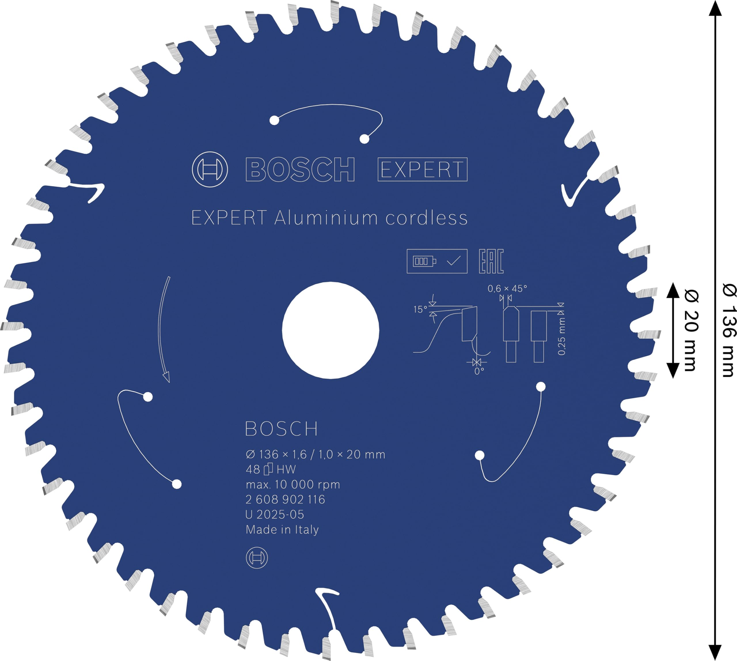Bosch 1x EXPERT Aluminium Cordless lama per sega circolare per sega circolare portatile (per Alluminio, Ø mm, Professional Accessorio Seghe circolari a batteria portatili)