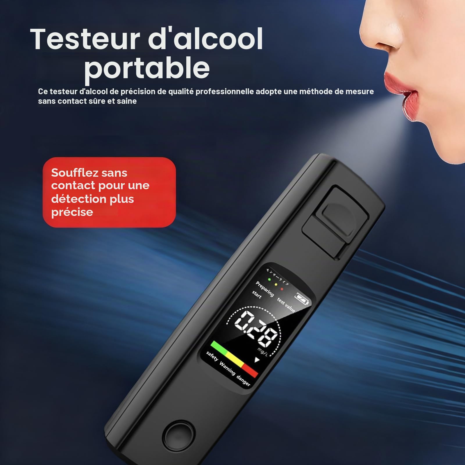 Ethylotest Electronique, Alcotest Numerique, Portable Testeur d'alcool avec Écran LCD Numérique, Ethylometre Mesures de Haute précision, Ethylotest Portable pour Usage Domestique et Professionnel