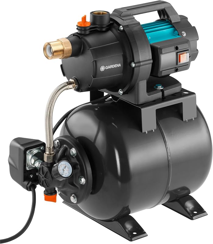 Gardena Acquedotto domestico 3700/4: pompa per Acqua sanitaria con serbatoio da 19 l, membrana EPDM e inserti filettati in ottone, portata 3.700 l/h, motore da 800 W (09023-20)