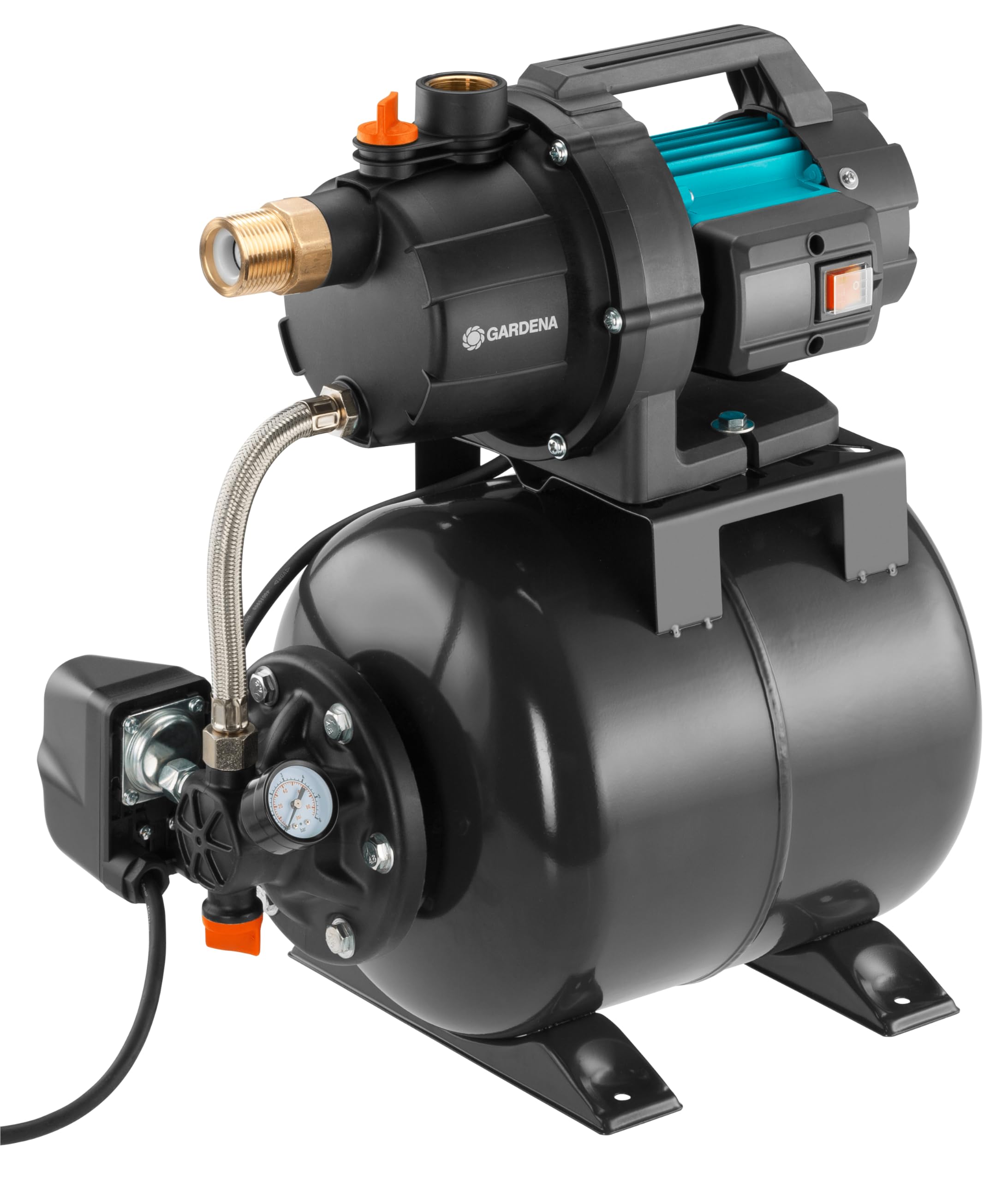 Gardena Pressure Tank Unit 3700/4: Bomba para suministro de agua doméstica con depósito de 19l, membrana de EPDM e insertos roscados de latón, caudal de 3.700 l/h, motor de 800 W (09023-20)