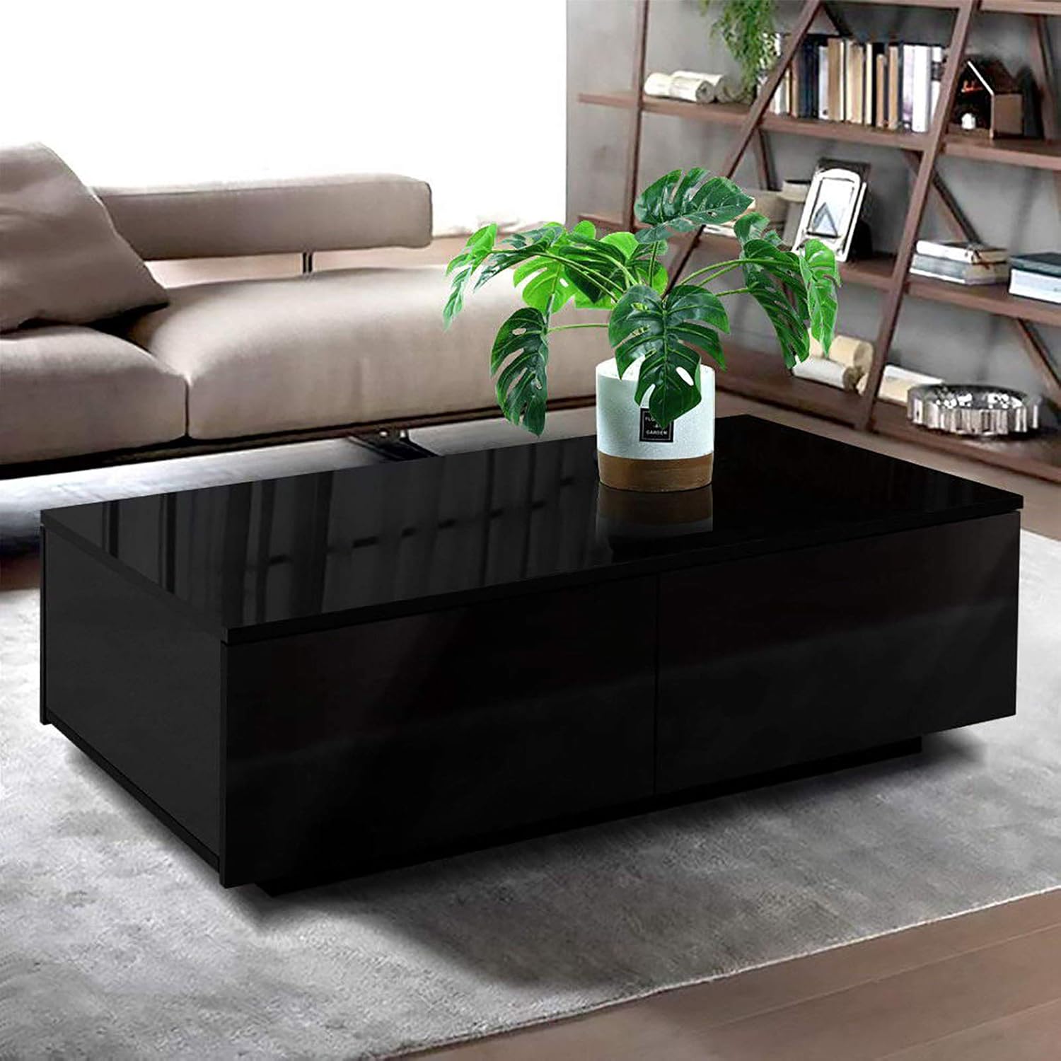 Artiss Coffee Table High Gloss, Rectangle Coffee Table with Drawers