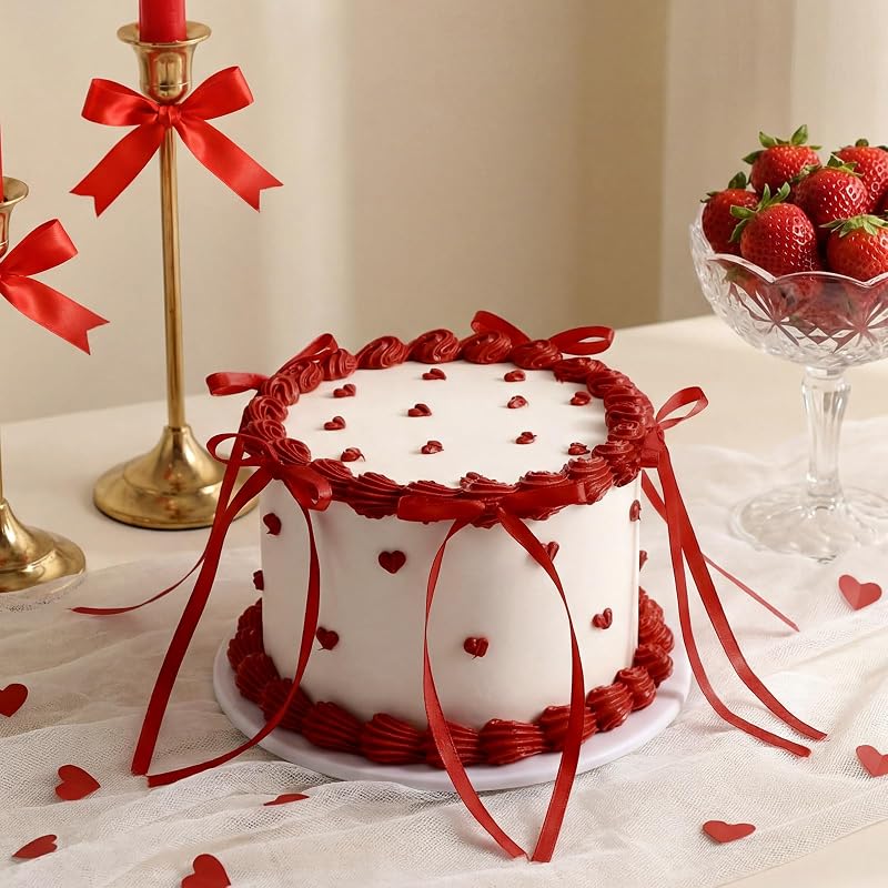 Pastel falso de 6 pulgadas, redondo, rojo, reutilizable, accesorio de cumpleaños | Accesorio de pastel Artificial para mesa de postres de fiesta, decoración de fotos de boda, lazo decorativo, exhibición reutilizable de Material de espuma
