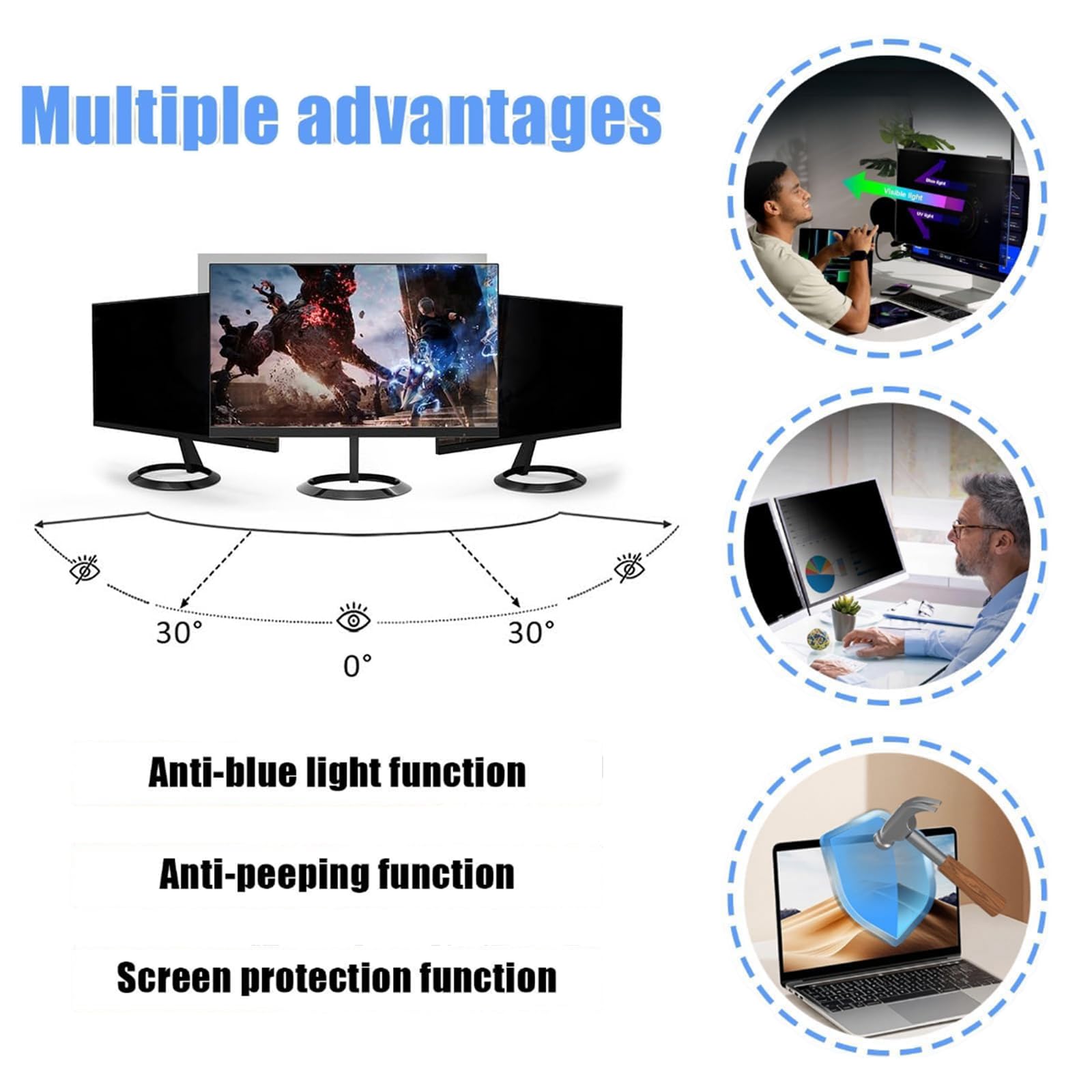 Filtro de Pantalla de privacidad magnético para computadora de 27/32 Pulgadas, con claridad 4K HD, protección Ocular extraíble Protector de Pantalla de computadora con luz antideslumbrante,32in