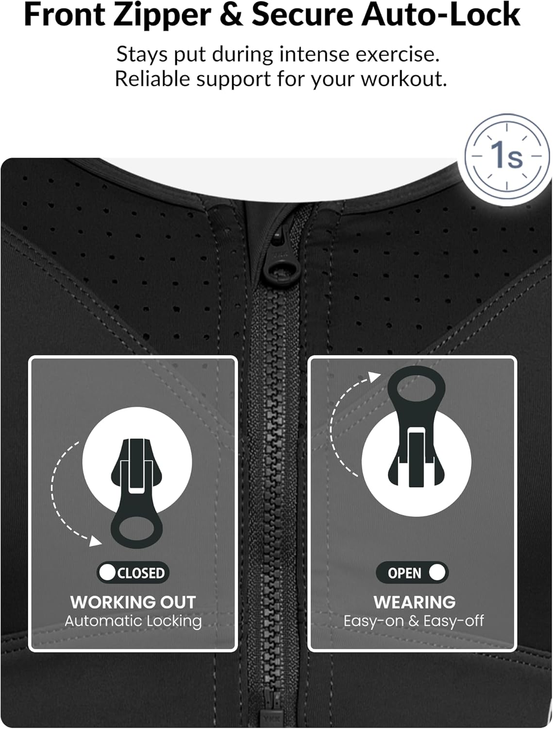 Yvette Adjustable Sports Bras for Women High Impact Support - Zip Front Sports Bra Plus Size Wireless for Running Workout