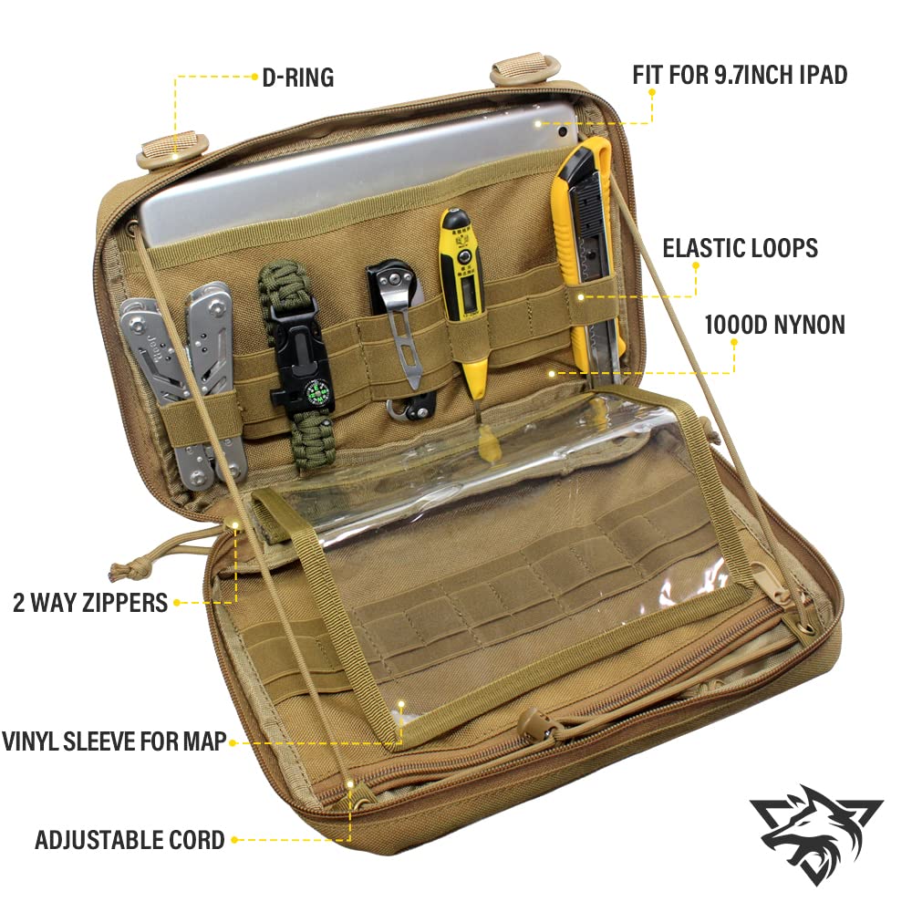 WYNEX Tactical Molle Admin Pouch, Aktualizacja materiału Półukryty zamek na 1000D Wytrzymały nylonowy EDC Etui Narzędzia Torba EMT Utility Map Kieszeń, IFAK Pack zawiera DE Patch Flag