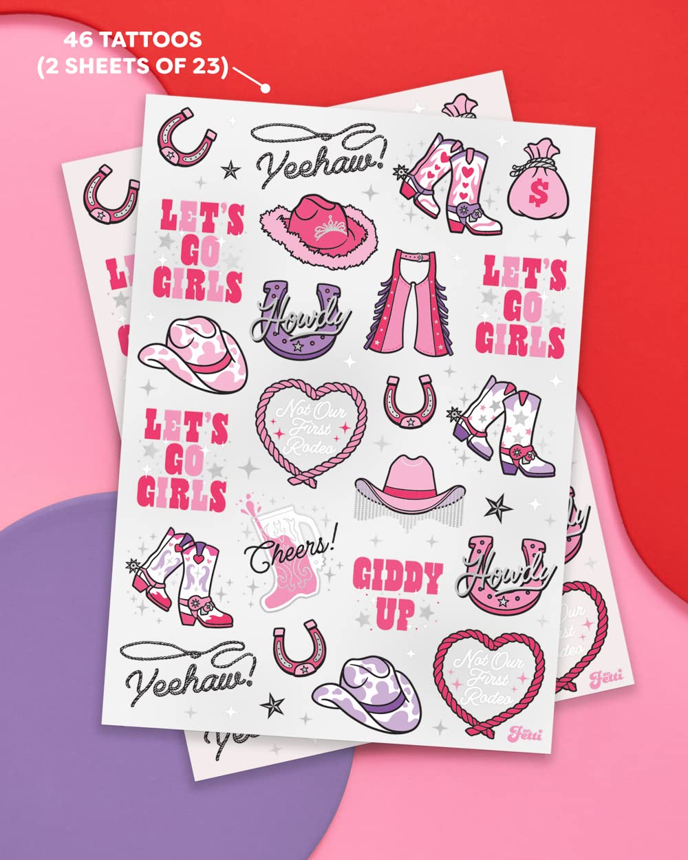 xo, Fetti Rodeo Birthday Party Temporary Tattoos - 46 silver Styles | Birthday Decorations, Giddy Up Cowgirl Accessory, Rodeo Western Theme Favor, Nashville Gift + Cow Print Supplies