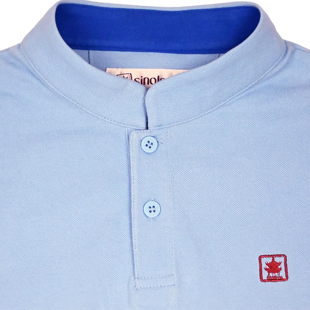 Polo Piquet con Colletto Mao in Cotone Cielo/Blu, blu, S