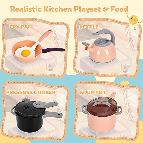 Miniatura 29 de 105 piezas de accesorios de juguete de cocina para niños, juego de cocina para acampar, ollas de juego, sartenes, utensilios, utensilios de cocina