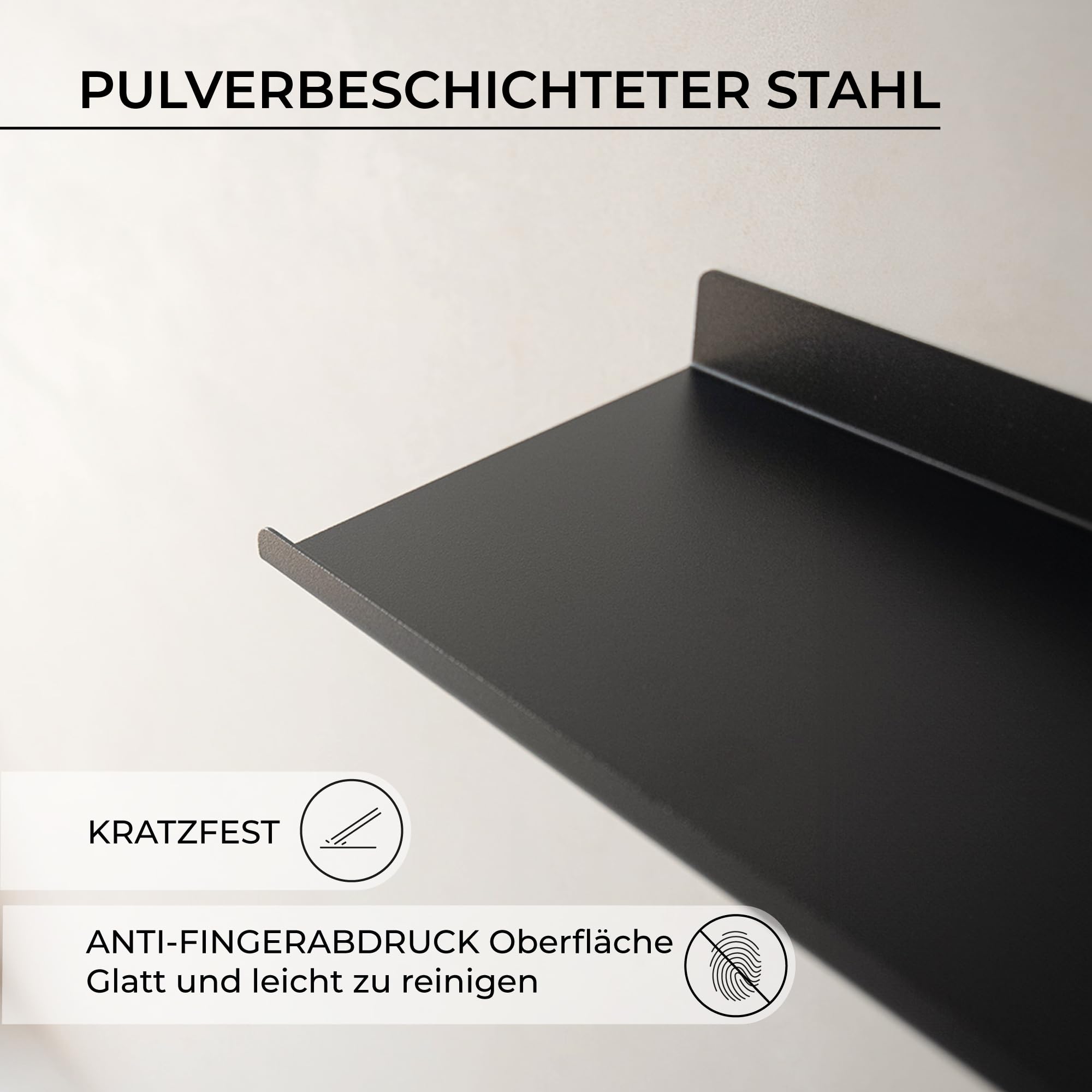MILUKA Wandregal Schwarz aus Metall 50 cm, 2er Set, schwebend & stabil | 15 cm Tiefe, Schweberegal modular, Badregal & Küchenregal, Hängeregal für Bücher, Organisation & Deko, Made in Spain