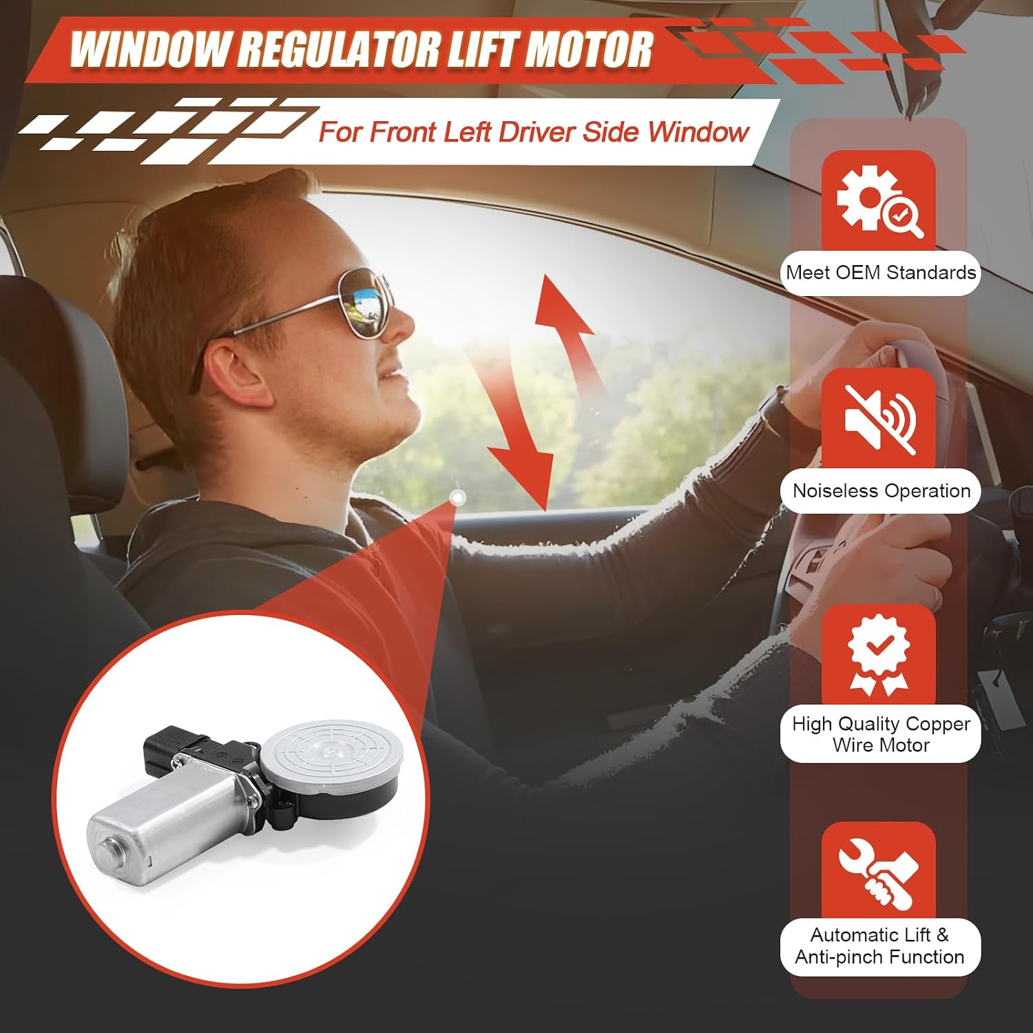 Front Left Driver Side Power Window Motor Compatible with Honda Civic Sedan 1.3L 1.8L 2.0L 2006-2011 Window Regulator Lift Motor Replace# 72250-SNA-A01, 72250-SNA-A02, 72250-SNA-A03