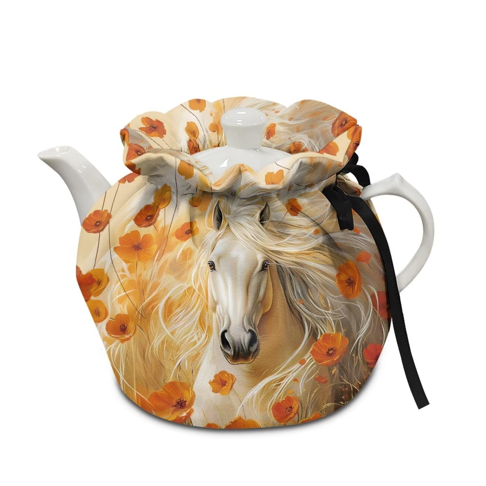 Generic Floral Horse Tea Pot Cover Coffee Pot Insulated Kettle Cover Keep Warm Both Drawstring Sides Can Be Used Tea Cosy for Home Kitchen Decor with Insulated Pads to Warm Up