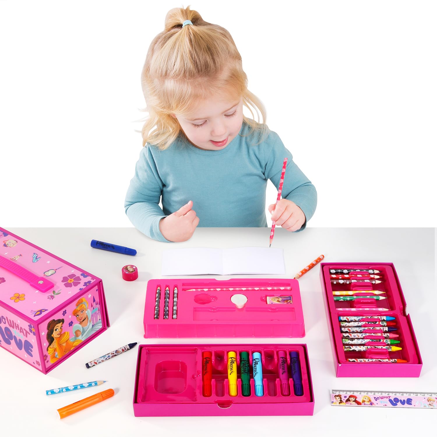 Disney Princess 34pc Colouring Art Stationery Set including Watercolour Felt Tip Pens Crayons and Pencils Travel Set for Children - Image 3