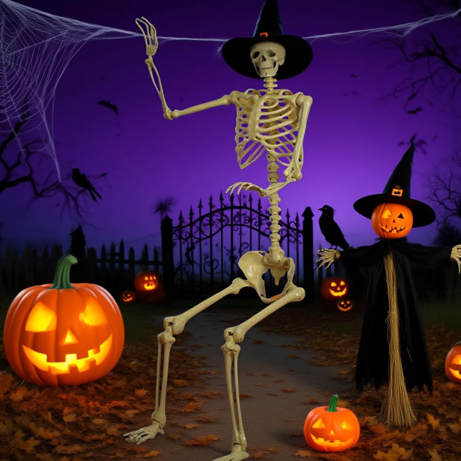 mivceklw スケルトンデコレーション ハロウィン - リアルな可動式 ホラー 骸骨 フィギュア | 立つ 入浴 墓地 庭 中庭